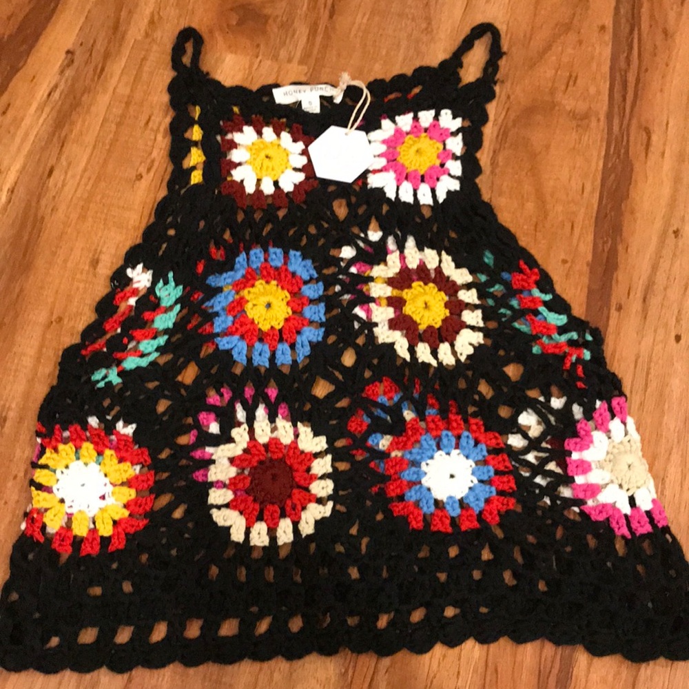 Honey punch floral crochet tank